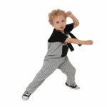 Jardineira Dupla Face Xadrez cinza + Black Jeans Com Detalhes Multicolorido