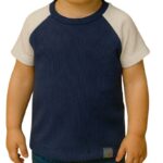 Camisa Infantil Azul Marinho com Mangas Brancas
