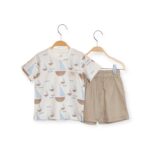 Conjunto Infantil Camiseta Estampada + Bermuda Bege