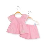 Conjunto Infantil Blusa com Babados + Short Rosa
